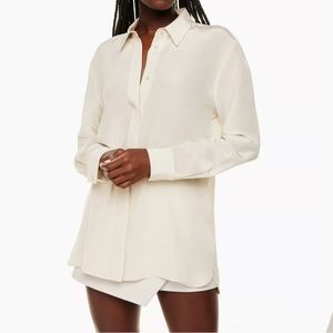NWOT Aritzia Babaton Academy Silk Blouse, Matte Pearl, size M